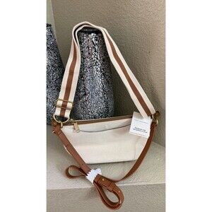 Free Assembly Crossbody Bag Beige & Brown Stripe Strap New With Tags